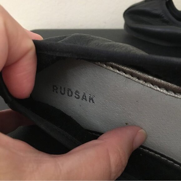 Rudsak Black Leather Metallic Cap Toe Ballerina Flats - Picture 7 of 9